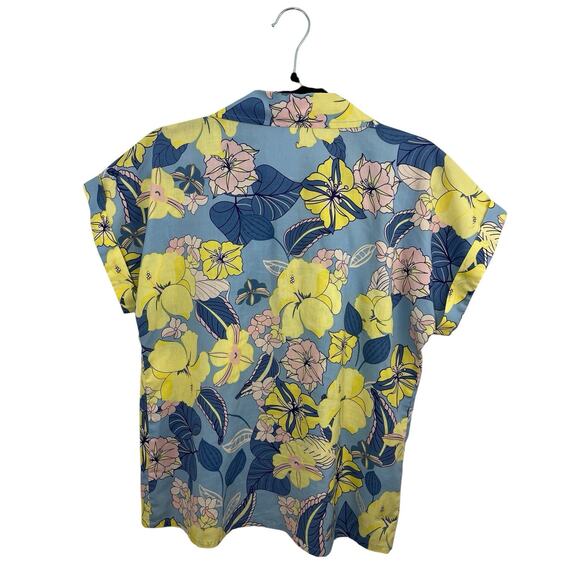 Vtg Blair Women's Shirt Floral Short Sleeve Small Button Up Blue Yellow Tropical - Picture 2 of 9